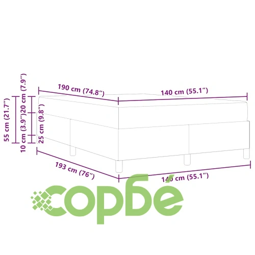 Рамка за легло с матрак от кадифе тъмносиньо и бяло 140x190 см ➤ топ цена ➤ sorbe.bg