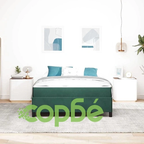 Кадифена рамка за легло с матрак тъмнозелена и бяла 140x200 см ➤ топ цена ➤ sorbe.bg