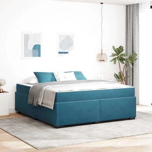 Кадифена рамка за легло с матрак тъмносиньо 180x200 см от шперплат