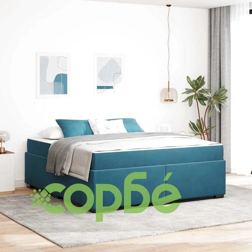 Кадифена рамка за легло с матрак тъмносиньо 180x200 см от шперплат ➤ топ цена ➤ sorbe.bg