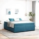 Кадифена рамка за легло с матрак тъмносиньо 180x200 см от шперплат