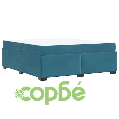 Кадифена рамка за легло с матрак тъмносиньо 180x200 см от шперплат ➤ топ цена ➤ sorbe.bg