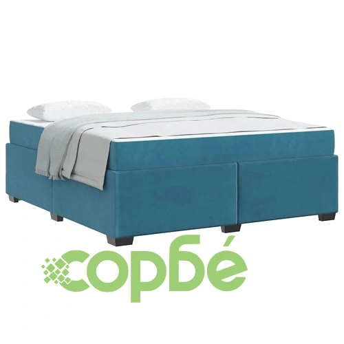 Кадифена рамка за легло с матрак тъмносиньо 180x200 см от шперплат ➤ топ цена ➤ sorbe.bg