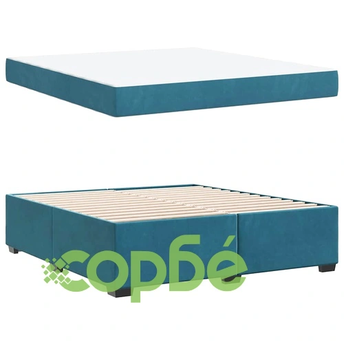 Кадифена рамка за легло с матрак тъмносиньо 180x200 см от шперплат ➤ топ цена ➤ sorbe.bg