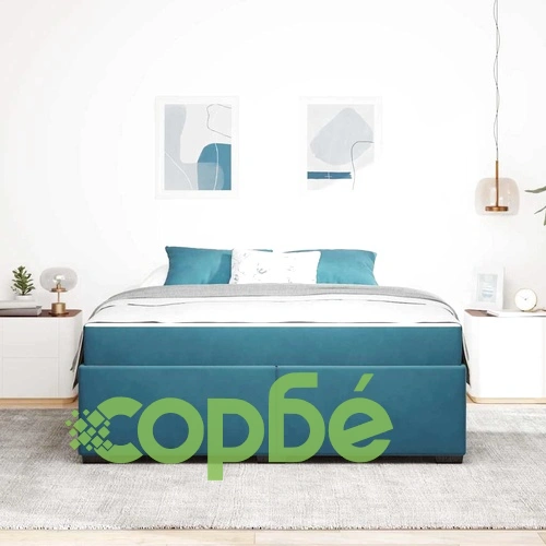 Кадифена рамка за легло с матрак тъмносиньо 180x200 см от шперплат ➤ топ цена ➤ sorbe.bg