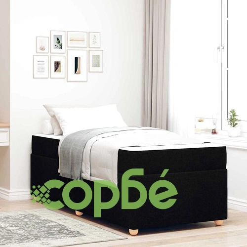 Рамка за легло с матрак от текстил черна 90x190 см с дървена основа ➤ топ цена ➤ sorbe.bg