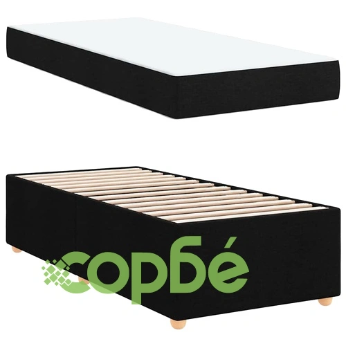 Рамка за легло с матрак от текстил черна 90x190 см с дървена основа ➤ топ цена ➤ sorbe.bg