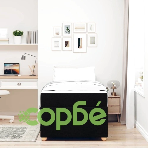 Рамка за легло с матрак от текстил черна 90x190 см с дървена основа ➤ топ цена ➤ sorbe.bg