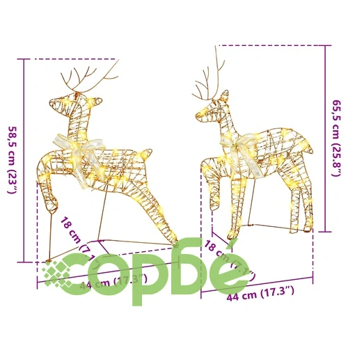 LED елени с 180 светлини 6 броя златисти 64 x 42 x 15 см PET ➤ топ цена ➤ sorbe.bg