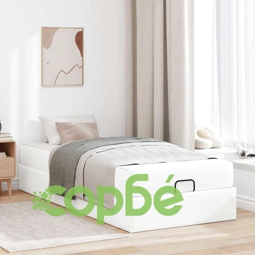 Легло с матрак и място за съхранение - бяло 100x200 см изкуствена кожа ➤ топ цена ➤ sorbe.bg