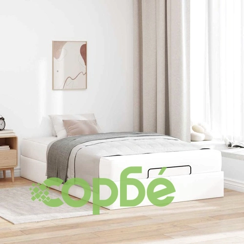 Рамка за легло с матрак и ракла от изкуствена кожа 120x190 см в бяло ➤ топ цена ➤ sorbe.bg