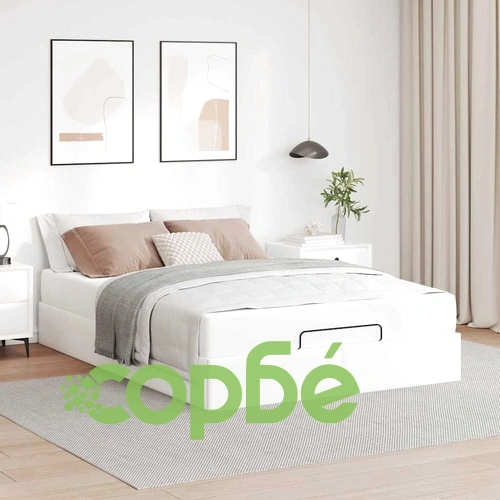 Рамка за легло с матрак и ракла от изкуствена кожа 140x190 см, бяла ➤ топ цена ➤ sorbe.bg