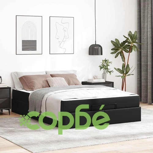 Рамка за легло с матрак от изкуствена кожа черна 160x200 см с място за съхранение ➤ топ цена ➤ sorbe.bg