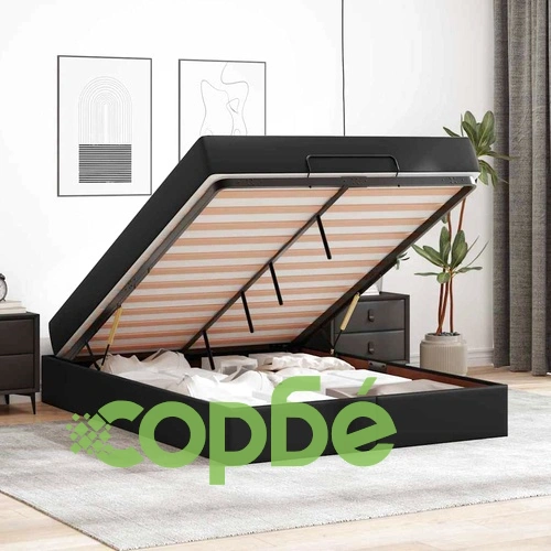 Рамка за легло с матрак от изкуствена кожа черна 160x200 см с място за съхранение ➤ топ цена ➤ sorbe.bg