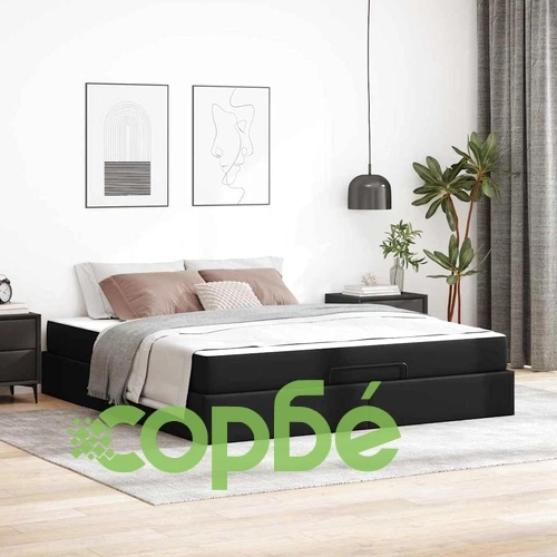 Отоманско легло с матрак от изкуствена кожа 180x200 см в черно ➤ топ цена ➤ sorbe.bg