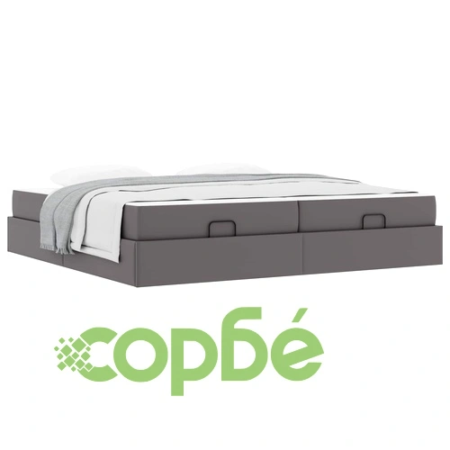 Рамка за легло Отоман с 2 матрака, 200x200 см, Сив, Изкуствена кожа ➤ топ цена ➤ sorbe.bg
