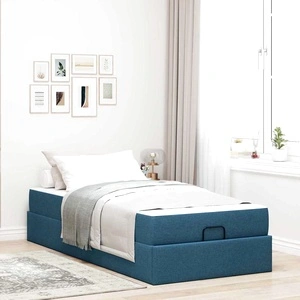 Рамка за легло с матрак и място за съхранение синьо 80x200 см текстил