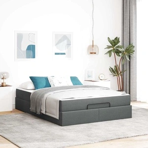 Рамка за легло с място за съхранение и матрак тъмносив 140x190 см текстил