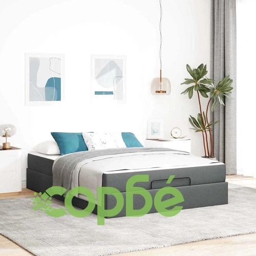 Рамка за легло с място за съхранение и матрак тъмносив 140x190 см текстил ➤ топ цена ➤ sorbe.bg