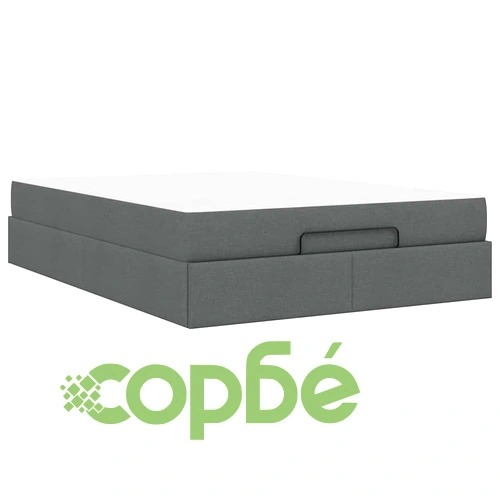 Рамка за легло с място за съхранение и матрак тъмносив 140x190 см текстил ➤ топ цена ➤ sorbe.bg