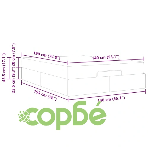 Рамка за легло с място за съхранение и матрак тъмносив 140x190 см текстил ➤ топ цена ➤ sorbe.bg