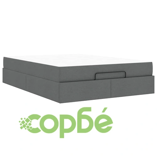 Рамка за легло с място за съхранение и матрак тъмносив 140x190 см текстил ➤ топ цена ➤ sorbe.bg