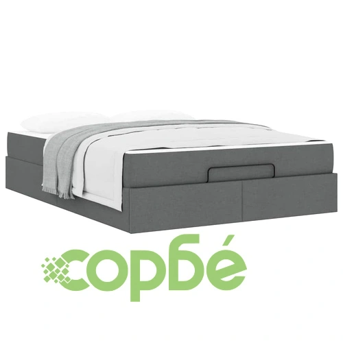 Рамка за легло с място за съхранение и матрак тъмносив 140x190 см текстил ➤ топ цена ➤ sorbe.bg