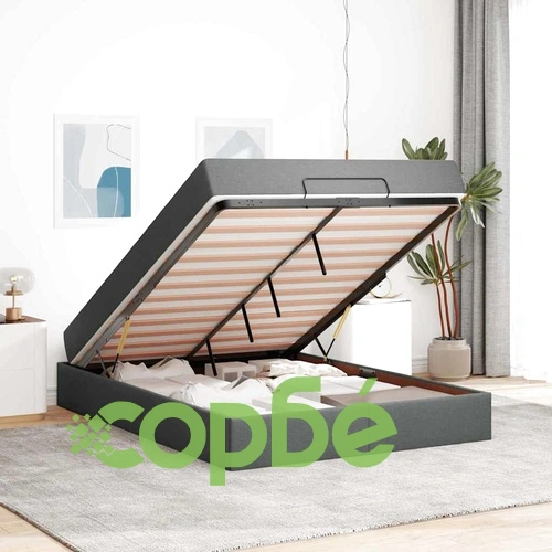 Рамка за легло с място за съхранение и матрак тъмносив 140x190 см текстил ➤ топ цена ➤ sorbe.bg