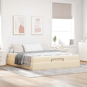 Легло с вградено съхранение и матрак, кремав текстил 180x200 см