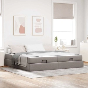 Рамка за легло със съхранение и матрак Таупе 200x200 cm текстил
