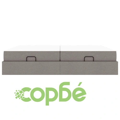 Рамка за легло със съхранение и матрак Таупе 200x200 cm текстил ➤ топ цена ➤ sorbe.bg