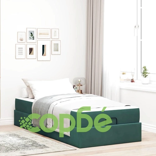 Кадифена рамка за легло с матрак тъмнозелена 90x190 см с място за съхранение ➤ топ цена ➤ sorbe.bg