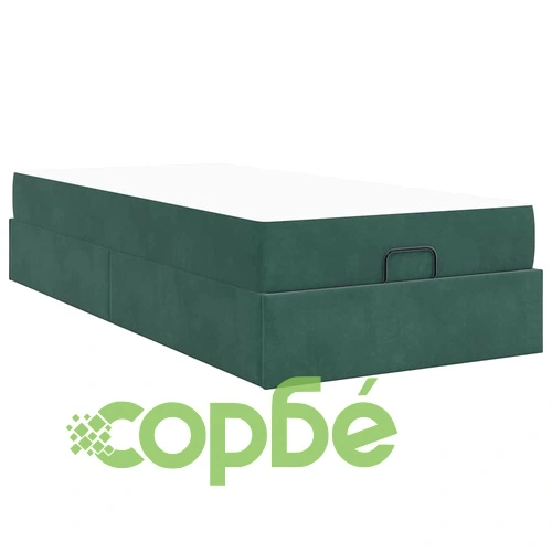 Кадифена рамка за легло с матрак тъмнозелена 90x190 см с място за съхранение ➤ топ цена ➤ sorbe.bg