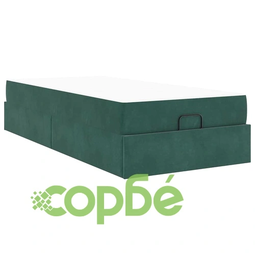 Кадифена рамка за легло с матрак тъмнозелена 90x190 см с място за съхранение ➤ топ цена ➤ sorbe.bg