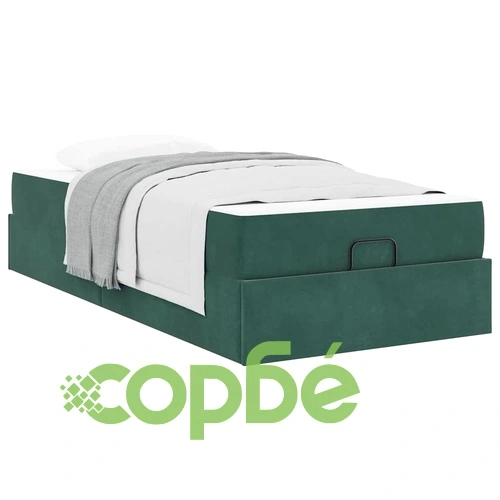 Кадифена рамка за легло с матрак тъмнозелена 90x190 см с място за съхранение ➤ топ цена ➤ sorbe.bg