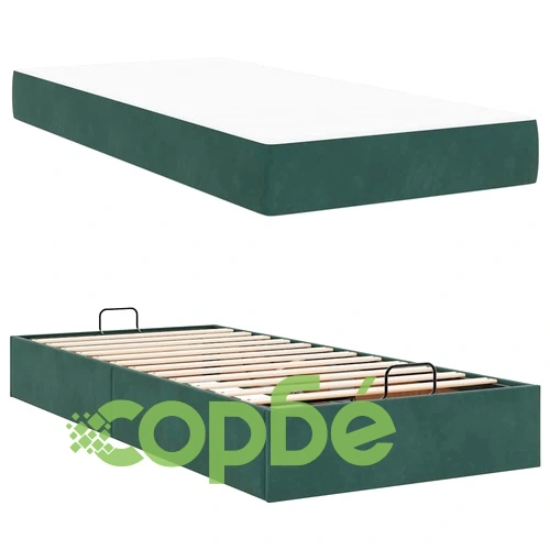 Кадифена рамка за легло с матрак тъмнозелена 90x190 см с място за съхранение ➤ топ цена ➤ sorbe.bg