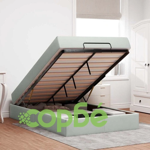 Легло с място за съхранение и матрак светлосиво 120x190 см кадифе ➤ топ цена ➤ sorbe.bg