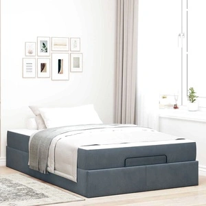 Рамка за легло с матрак от кадифе тъмносив 120x190 см с място за съхранение