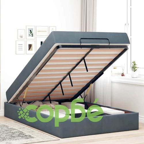 Рамка за легло с матрак от кадифе тъмносив 120x190 см с място за съхранение ➤ топ цена ➤ sorbe.bg