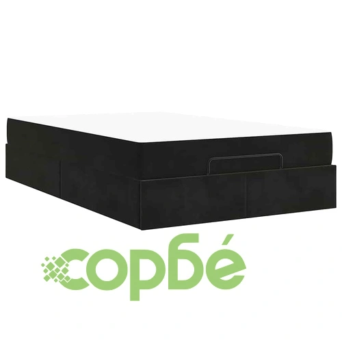 Рамка за легло с матрак от кадифе и място за съхранение 120x190 см, черно ➤ топ цена ➤ sorbe.bg