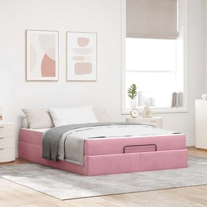 Легло с матрак и място за съхранение розово 160x200 см кадифе