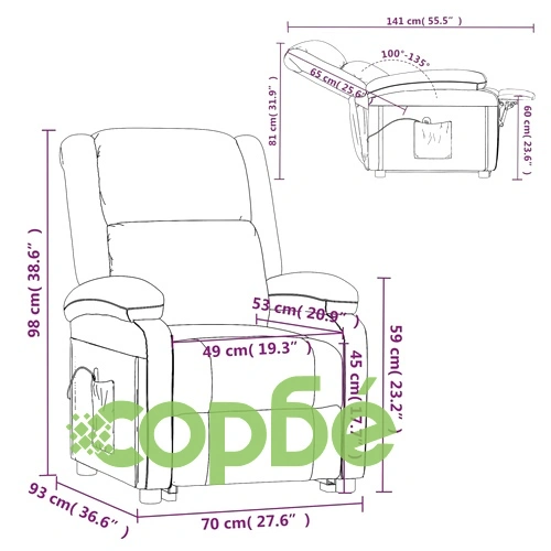 Масажен стол от естествена кожа, сив, с 6-точков вибрационен масаж и ръчно накланяне ➤ топ цена ➤ sorbe.bg