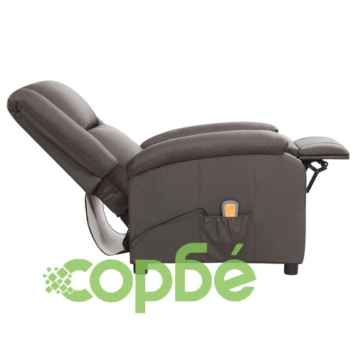 Масажен стол от естествена кожа, сив, с 6-точков вибрационен масаж и ръчно накланяне ➤ топ цена ➤ sorbe.bg