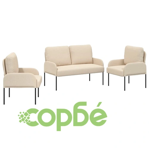 Диван комплект 3 броя, Крем, Шперплат, 115 x 56 x 80 см ➤ топ цена ➤ sorbe.bg