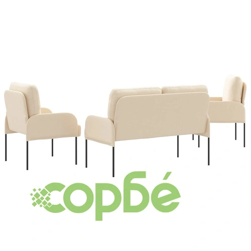 Диван комплект 3 броя, Крем, Шперплат, 115 x 56 x 80 см ➤ топ цена ➤ sorbe.bg