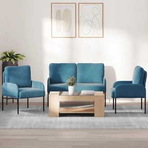 Диван комплект 3 части, синьо, шперплат, 115 x 56 x 80 см
