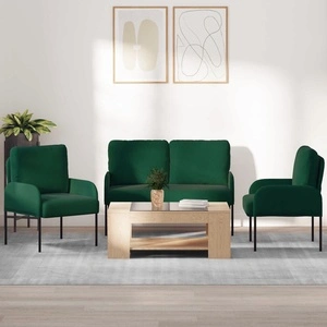 Комплект дивани 3 бр., Тъмнозелен, Шперплат и Полиестер, 115 x 56 x 80 см