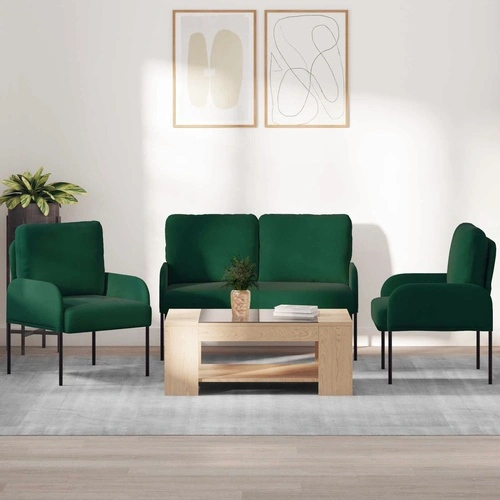 Комплект дивани 3 бр., Тъмнозелен, Шперплат и Полиестер, 115 x 56 x 80 см ➤ топ цена ➤ sorbe.bg