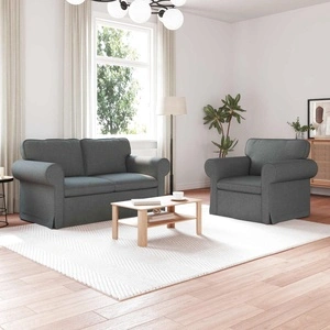 Комплект дивани 2 бр., тъмносив текстил, метална рамка, 155x82x80 см и 95x82x80 см