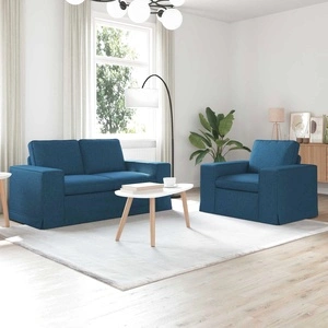 Комплект дивани 2 броя, синьо, текстил и метал, 162x80x82 см и 103x80x82 см
